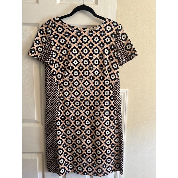 Boden Dress 6 L Pink Blue Ivory Short Sleeve Stretch Cotton Pockets Washable - Picture 11 of 12